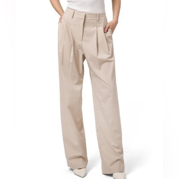 WAYF Plaid Wide Leg Trousers Medium Taupe High Rise Pleated Front Work Pants - Picture 1 of 11